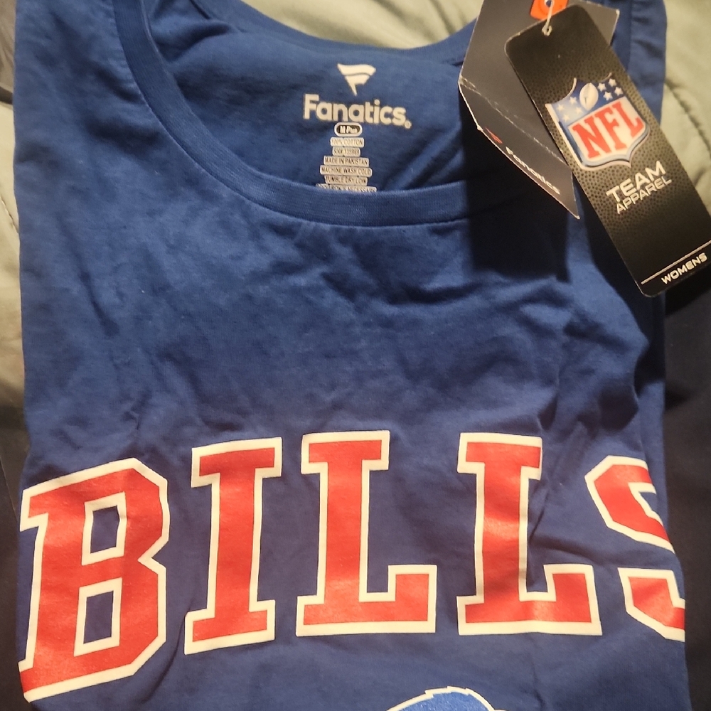 Fanatics Blue Buffalo Bills Women's Crewneck Tee with Red Lettering